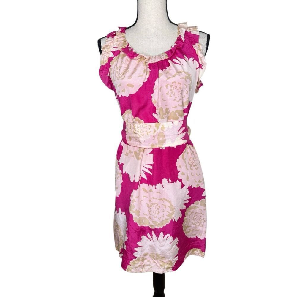 Britt Ryan Dress Vibrant Pink Silk/Cotton Ruffle Sleeve Sz 6 Resort, Barbiecore